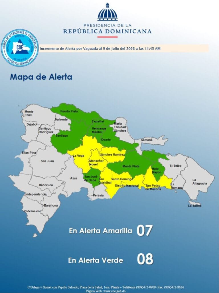 En alerta amarilla el Gran Santo Domingo y otras cinco provincias por lluvias de este jueves
